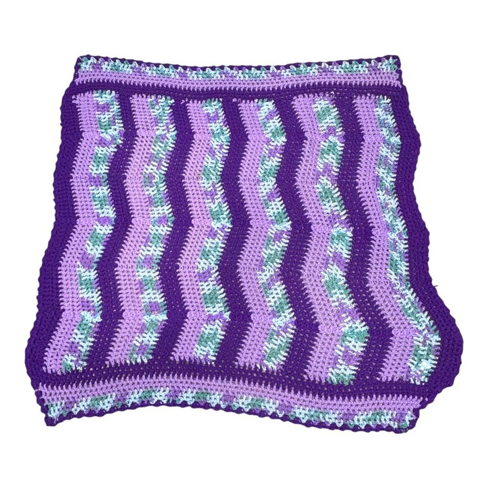 Hand Crocheted Purple Mint Chevron Afghan Blanket Soft Throw Lap Wheelchair 50"